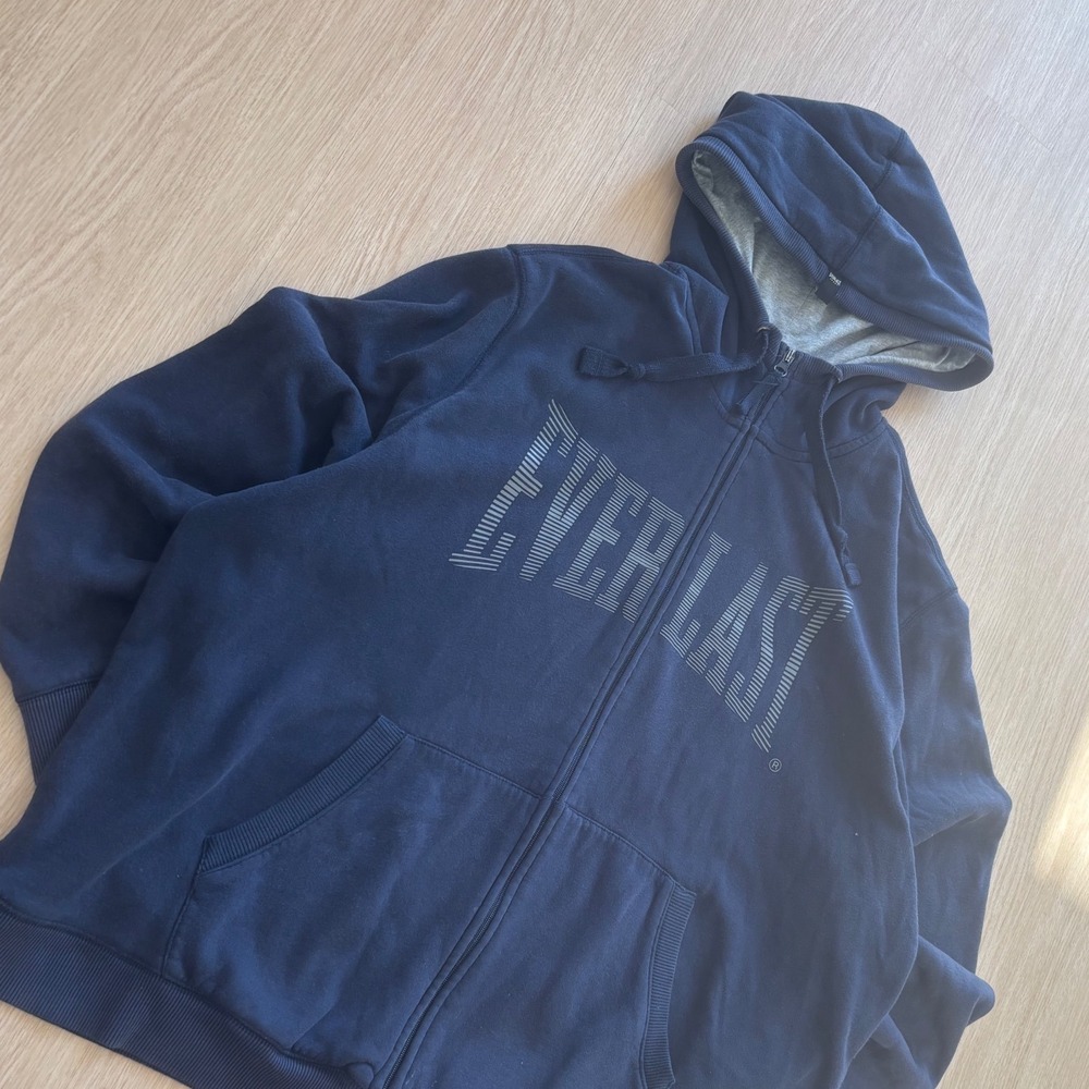 Everlast Sport Mens 2XL Navy Blue Full Zip Hoodie Y2K Graphic Sweatshirt